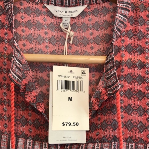 Lucky Brand | Sheer Short Sleeve Peasant Top - Picture 8 of 8